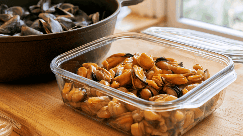 gekookte mosselen zonder schelp bewaren
